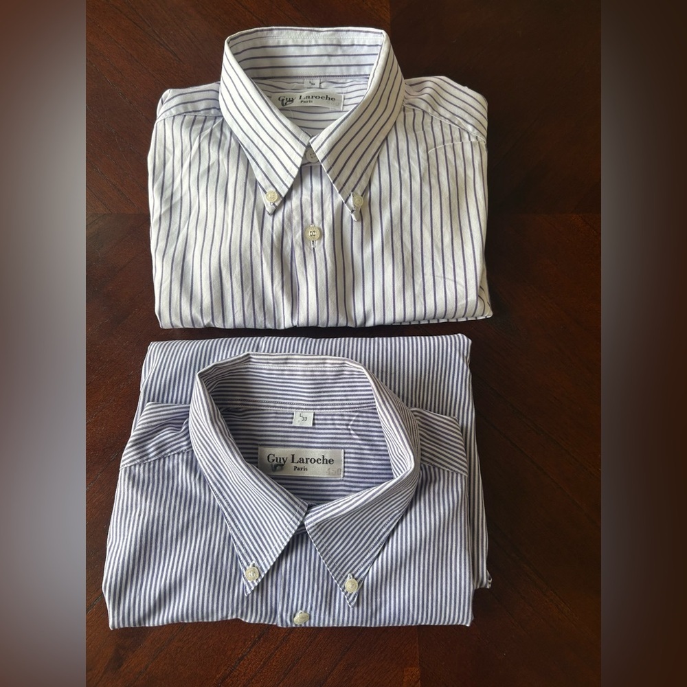 Guy Laroche Set Men's Dual Striped Dress Shirts - purple  and White size L